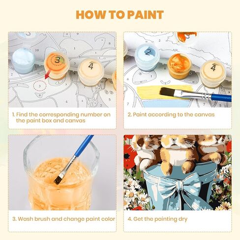 MXJSUA Easter Framed Paint by Numbers for Adults Beginners, Easy Adults' Paint-by-Number Kits on Canvas with Easel, Cute Bunnies Acrylic Number Painting Crafts Kits Gifts for Home Decor, 8x12inch in Saudi Arabia