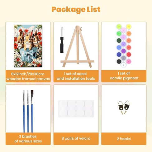 MXJSUA Easter Framed Paint by Numbers for Adults Beginners, Easy Adults' Paint-by-Number Kits on Canvas with Easel, Cute Bunnies Acrylic Number Painting Crafts Kits Gifts for Home Decor, 8x12inch in Saudi Arabia