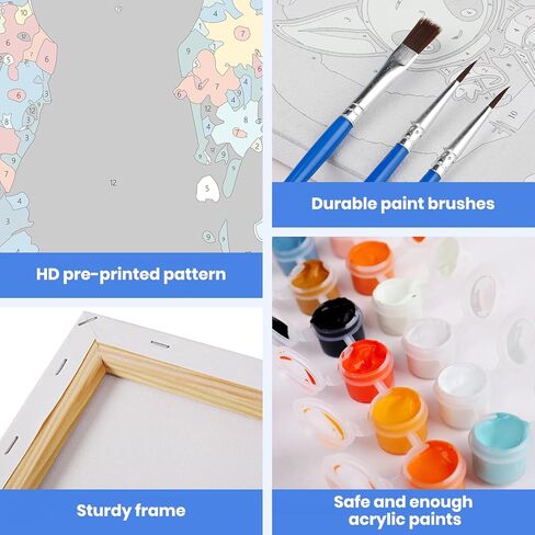 MXJSUA Easter Framed Paint by Numbers for Adults Beginners, Easy Adults' Paint-by-Number Kits on Canvas with Easel, Cute Bunnies Acrylic Number Painting Crafts Kits Gifts for Home Decor, 8x12inch in Saudi Arabia