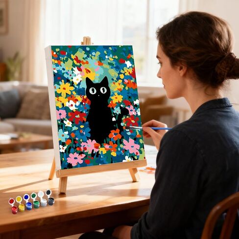 MXJSUA Easter Framed Paint by Numbers for Adults Beginners, Easy Adults' Paint-by-Number Kits on Canvas with Easel, Cute Bunnies Acrylic Number Painting Crafts Kits Gifts for Home Decor, 8x12inch in Saudi Arabia