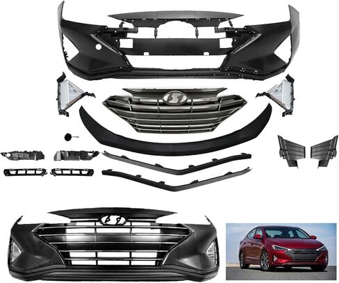 طقم غطاء المصد الأمامي متوافق مع 2019 2020 Hyundai Elantra SE SEL Sport Limited GLS Sedan Korea مبني مع شبكة علوية ومصابيح ضباب - مجموعة كاملة للجسم in Saudi Arabia
