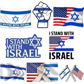 ملصقات إسرائيلية 500 قطعة - الصداقة الإسرائيلية والأمريكية - أقف مع إسرائيل سهلة اللصق والإزالة - أعلام ختم الفينيل للأمة الإسرائيلية لنافذة السيارات والشاحنات وزجاجات المياه in Kuwait