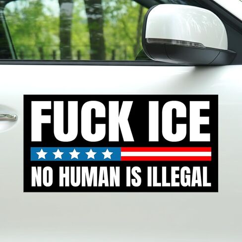 Magnet F.uck ICE No Human is Illegal Magnetic Sign Bumper Sticker Abolish ICE American Flag Reusable Waterproof Car Magnet Decal for Fridges Trucks Cars [7.5x3.75] in Saudi Arabia