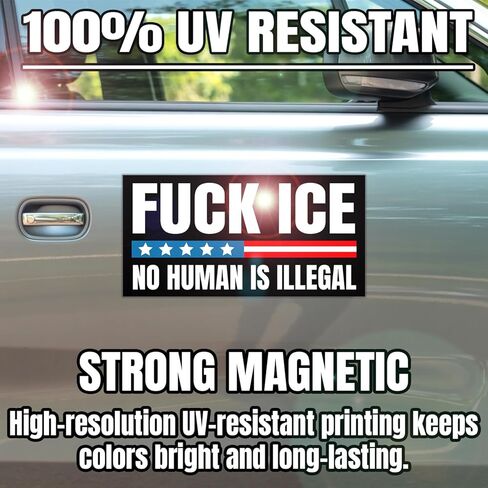Magnet F.uck ICE No Human is Illegal Magnetic Sign Bumper Sticker Abolish ICE American Flag Reusable Waterproof Car Magnet Decal for Fridges Trucks Cars [7.5x3.75] in Saudi Arabia