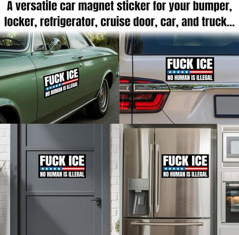 Magnet F.uck ICE No Human is Illegal Magnetic Sign Bumper Sticker Abolish ICE American Flag Reusable Waterproof Car Magnet Decal for Fridges Trucks Cars [7.5x3.75] in Saudi Arabia