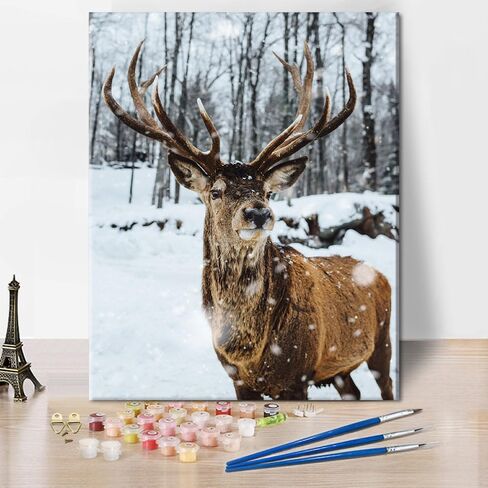 TUMOVO Adult Paint by Number Kits, Paint by Numbers Kit for Adults - Elk in a Snowy Winter Landscape, Serene Forest Wildlife Animal Art, Painting by Numbers Canvas, 16x20 Inch in Saudi Arabia