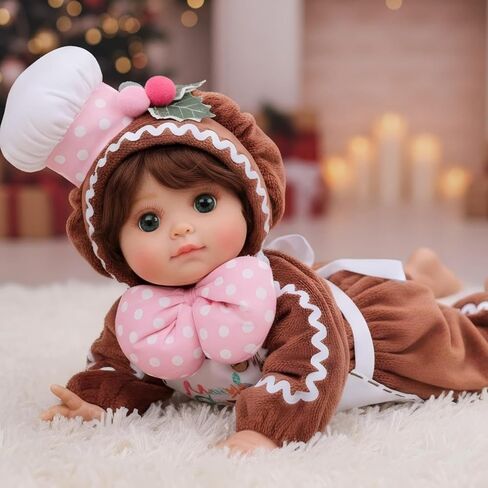 18" Vinyl Cute Lifelike Reborn Baby Doll, Newborn Doll for Christmas, Realistic Baby Doll with Biscuit Clothing ＆ Green Eyes, Name Sugarbell in Saudi Arabia