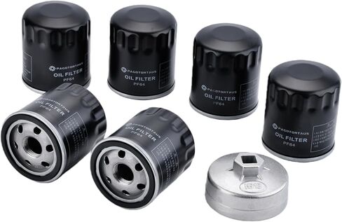 (6PCS) PF64 Engine Oil Filter with 918 (74mm) Oil Filter Wrench Compatible with Buick Cadillac Chevy GMC Freightliner Hummer Jeep Chrysler Alfa Romeo Replace 57060 PF48E HP-1017 PF48F in Saudi Arabia