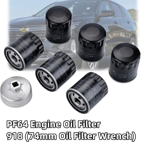 (6PCS) PF64 Engine Oil Filter with 918 (74mm) Oil Filter Wrench Compatible with Buick Cadillac Chevy GMC Freightliner Hummer Jeep Chrysler Alfa Romeo Replace 57060 PF48E HP-1017 PF48F in Saudi Arabia