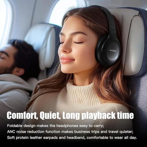 Active Noise Cancelling Headphones, Over Ear Headphones Wireless Bluetooth with Mic, 80H Playtime Bluetooth Headphones, Deep Bass Lightweight Comfortable Wireless Headphones for Travel, Home Office in Saudi Arabia