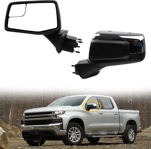 مرآة جانبية للركاب من Dasbecan متوافقة مع 19-24 Chevy Silverado 1500، 19-24 GMC Sierra Right Mirror مع تسخين الطاقة/مستشعر درجة الحرارة/استبدال الكروم القابل للطي يدويًا #GM1321583 84823219 (7 دبابيس) in Saudi Arabia