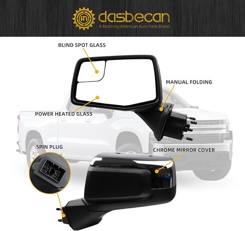 مرآة جانبية للركاب من Dasbecan متوافقة مع 19-24 Chevy Silverado 1500، 19-24 GMC Sierra Right Mirror مع تسخين الطاقة/مستشعر درجة الحرارة/استبدال الكروم القابل للطي يدويًا #GM1321583 84823219 (7 دبابيس) in Saudi Arabia