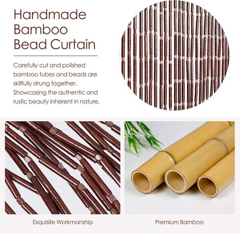 Handmade Bamboo Beaded Curtain for Doorway 65 Strands Door Beads Curtain Hanging Room Divider for Hallway Window Closet Boho Rustic Hippie Home Store Decor, 35.5 x 75 Inches Natural in Saudi Arabia