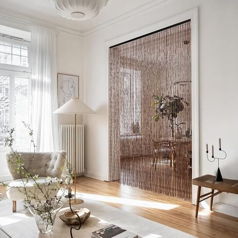 Handmade Bamboo Beaded Curtain for Doorway 65 Strands Door Beads Curtain Hanging Room Divider for Hallway Window Closet Boho Rustic Hippie Home Store Decor, 35.5 x 75 Inches Natural in Saudi Arabia