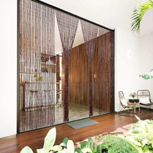 Handmade Bamboo Beaded Curtain for Doorway 65 Strands Door Beads Curtain Hanging Room Divider for Hallway Window Closet Boho Rustic Hippie Home Store Decor, 35.5 x 75 Inches Natural in Saudi Arabia