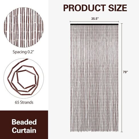 Handmade Bamboo Beaded Curtain for Doorway 65 Strands Door Beads Curtain Hanging Room Divider for Hallway Window Closet Boho Rustic Hippie Home Store Decor, 35.5 x 75 Inches Natural in Saudi Arabia