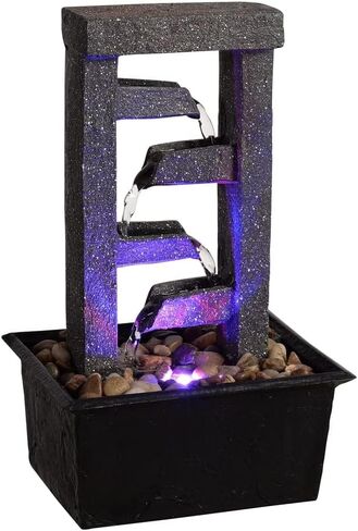 GOSSI Indoor Fountain Beautiful Stump Water Fountain Relaxation Raindrop Fountains Meditation Desk Fountain Artistic Waterfall Fountains Home/Office Decor(22013) in Kuwait