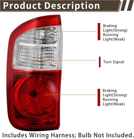 Tail Light Assembly Compatible With 2004 2005 2006 Toyota Tundra Right Passenger Side Halogen Rear Brake Lamps Includes Wiring Harness Fit 4 Door Double Cab in Saudi Arabia