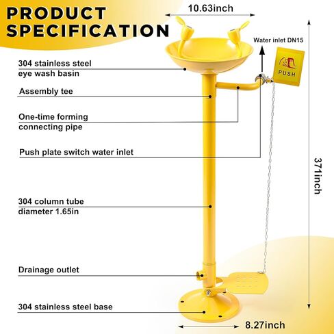 Eye Wash Station Pedestal Mounted Eyewash Station Adjustable Water Flow Hands Free Operation Eye Wash Units Stainless Steel Eye Washing Station with Dual Spray Heads and Pedal in Saudi Arabia