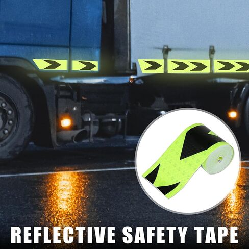 Generic Reflective Safety Warning Tape Adhesive Reflective Signs Waterproof High Visibility Sticker for Trailer Cars Auto Trucks Trailer Outdoor Black Green Arrow Pattern in Saudi Arabia