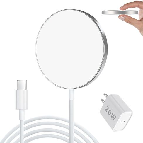 Magnetic Wireless Charger, Portable Fast Charger, 15W Fast Charging Pad, Compatible for iPhone 15/14/13/12 with USB-C Cable and USB-A Converter (White) in Kuwait