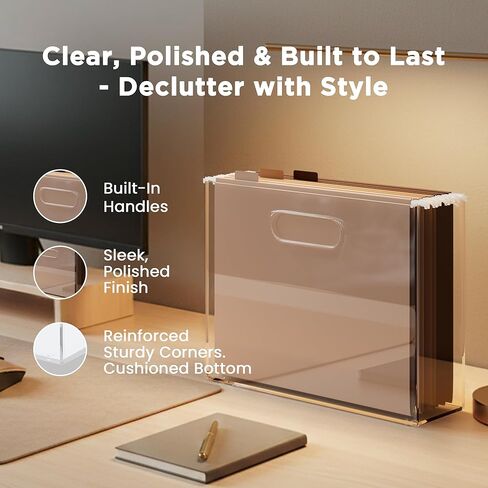 CLASSIC ACRYLIC File Organizer for Desk - A Slim Acrylic Storage Box with Handles is great for Office Organization - This Modern Acrylic Magazine Holder makes a Great Gift for Home/Work Space in Kuwait