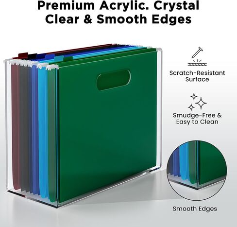CLASSIC ACRYLIC File Organizer for Desk - A Slim Acrylic Storage Box with Handles is great for Office Organization - This Modern Acrylic Magazine Holder makes a Great Gift for Home/Work Space in Kuwait