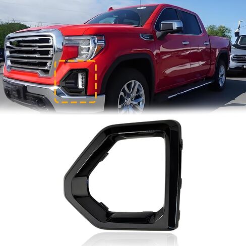 Front Fog Light Bezel Cover 2019-2023, Compatible with GMC Sierra 1500 4-Door Denali SLT AT4, Fog Lamp Cover Trim Replace# 84176753 84176752, Gloss Black (Left Driver Side) in Saudi Arabia