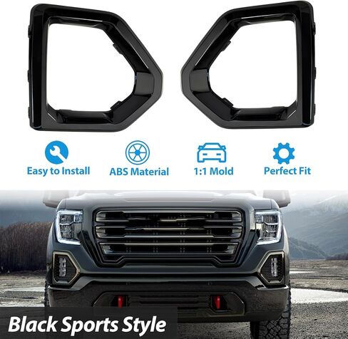 Front Fog Light Bezel Cover 2019-2023, Compatible with GMC Sierra 1500 4-Door Denali SLT AT4, Fog Lamp Cover Trim Replace# 84176753 84176752, Gloss Black (Left Driver Side) in Saudi Arabia