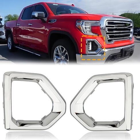 Front Fog Light Bezel Cover 2019-2023, Compatible with GMC Sierra 1500 4-Door Denali SLT AT4, Fog Lamp Cover Trim Replace# 84176753 84176752, Gloss Black (Left Driver Side) in Saudi Arabia