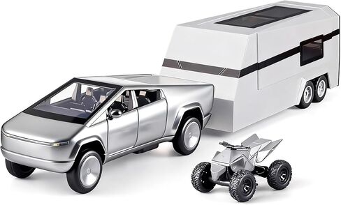1:32 Scale Alloy Pickup Truck Toy with Trailer & ATV, Interactive Lights & Sounds, Opening Doors/Trunk, Pull-Back Function, Educational Vehicle Playset for Kids Boys Girls (Silver) in Saudi Arabia