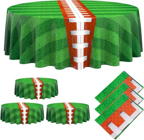 Oudain 6 Pcs Football Party Tablecloth 84 Inches Football Round Table Cloth Disposable Plastic Sport Table Covers for Birthday Party Decor Supplies Favors in Saudi Arabia