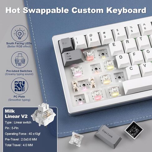 YUNZII AL68 Wireless Mechanical Keyboard 60%,QMK/VIA Aluminum Keyboard,Hot Swappable Custom Keyboard with Knob,Gasket Structure,RGB Backlit Gaming Keyboard for Mac/Windows (Silver, Milk V2) in Kuwait