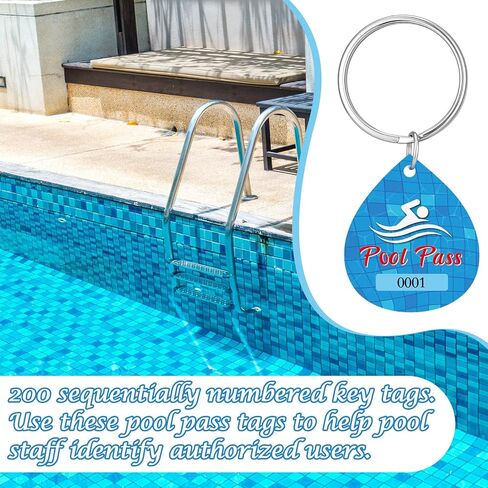 Honoson 100 Pcs Pool Pass Tags with Consecutive Numbers Water Drop Shape Pool Keychain with Ring (Modern) in Saudi Arabia