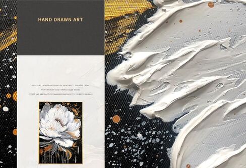 White Flower and Golden Leaf Wall Art for Living Room Hand Painted Floral Oil Painting on Canvas for Bedroom,Large Framed Artwork for Office Kitchen Wall Decor 24x56inch in Kuwait