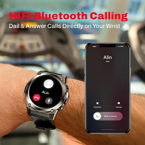 ساعة ذكية، ساعة ذكية مقاس 2 بوصة لهواتف Android، ساعة ذكية متينة مقاومة للماء حتى 100 متر مع مكالمة بلوتوث (الرد/الاتصال الهاتفي) عمر بطارية طويل جدًا، أكثر من 100 وضع رياضي لتتبع الأنشطة in Kuwait