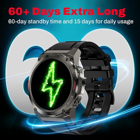 ساعة ذكية، ساعة ذكية مقاس 2 بوصة لهواتف Android، ساعة ذكية متينة مقاومة للماء حتى 100 متر مع مكالمة بلوتوث (الرد/الاتصال الهاتفي) عمر بطارية طويل جدًا، أكثر من 100 وضع رياضي لتتبع الأنشطة in Kuwait