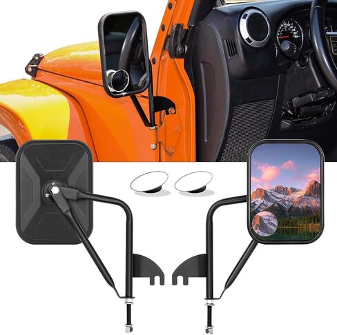 Mirrors Doors Off, Wider View Side Mirrors with Blind Mirrors Used for Jeep Wrangler JL 2018-2024 and JT, Anti Shake and Easy Install for Safe Driving in Kuwait