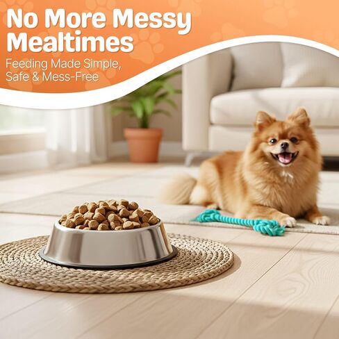 Flexzion Stainless Steel Dog Bowl No Mess Non Spill Dog Water Bowl Rubber Base Dog Bowls for Medium Sized Dog, Food and Water Dish, Pet Food Holder, 22 cm, 2 Pack in Saudi Arabia