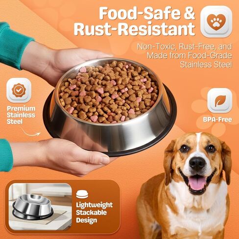 Flexzion Stainless Steel Dog Bowl No Mess Non Spill Dog Water Bowl Rubber Base Dog Bowls for Medium Sized Dog, Food and Water Dish, Pet Food Holder, 22 cm, 2 Pack in Saudi Arabia