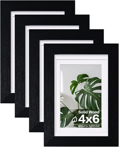 Egofine 4x6 Picture Frames with Plexiglass, Display Pictures 3.5x5 with Mat or 4x6 Without Mat Set of 4 for Tabletop and Wall Mounting, Carbonized Brown in Kuwait