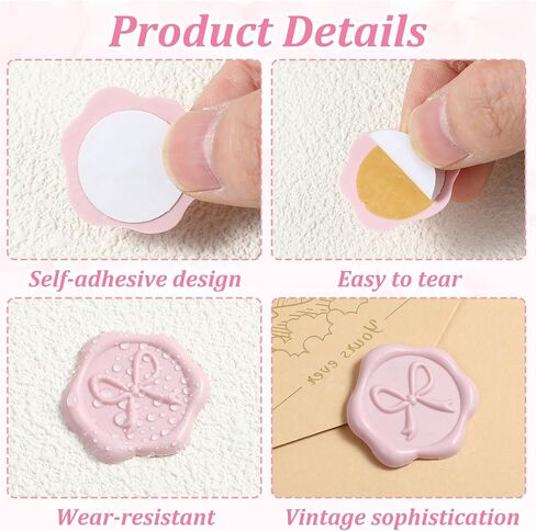 50 Pcs Bow Wax Seal Stickers Envelope Seal Stickers for Wedding 3D Self Adhesive Wax Stamp Sticker Decals for Invitation Baby Shower Greeting Cards Gift Wrapping(Gold) in Saudi Arabia