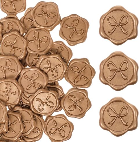 50 Pcs Bow Wax Seal Stickers Envelope Seal Stickers for Wedding 3D Self Adhesive Wax Stamp Sticker Decals for Invitation Baby Shower Greeting Cards Gift Wrapping(Gold) in Kuwait