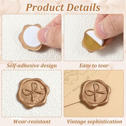 50 Pcs Bow Wax Seal Stickers Envelope Seal Stickers for Wedding 3D Self Adhesive Wax Stamp Sticker Decals for Invitation Baby Shower Greeting Cards Gift Wrapping(Gold) in Kuwait