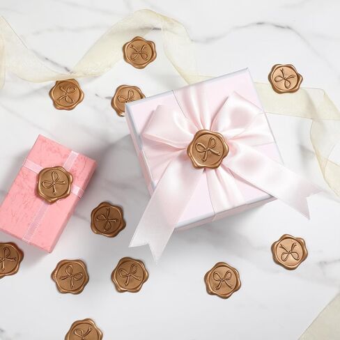 50 Pcs Bow Wax Seal Stickers Envelope Seal Stickers for Wedding 3D Self Adhesive Wax Stamp Sticker Decals for Invitation Baby Shower Greeting Cards Gift Wrapping(Gold) in Kuwait
