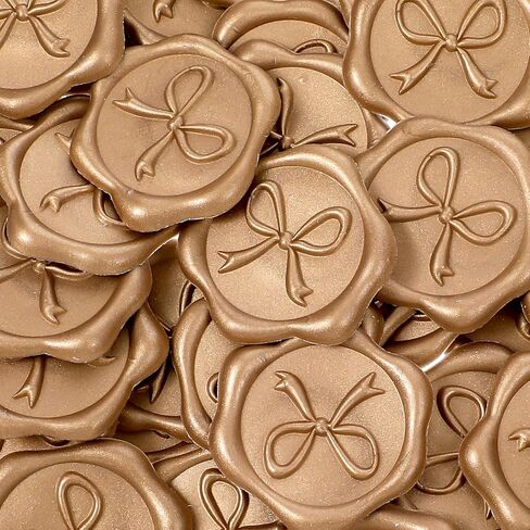 50 Pcs Bow Wax Seal Stickers Envelope Seal Stickers for Wedding 3D Self Adhesive Wax Stamp Sticker Decals for Invitation Baby Shower Greeting Cards Gift Wrapping(Gold) in Kuwait