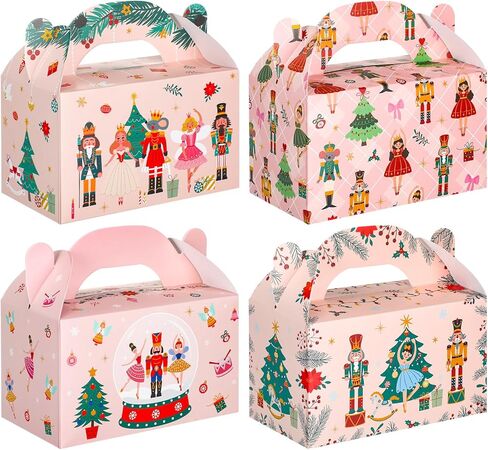 Honoson 24 Pcs Christmas Nutcracker Gifts Boxes with Handles Holiday Treat Boxes Printed Pink Ballerina for Xmas Party Decorations Winter Wedding Birthday Supplies in Saudi Arabia