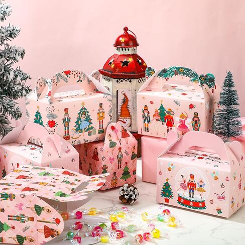 Honoson 24 Pcs Christmas Nutcracker Gifts Boxes with Handles Holiday Treat Boxes Printed Pink Ballerina for Xmas Party Decorations Winter Wedding Birthday Supplies in Saudi Arabia