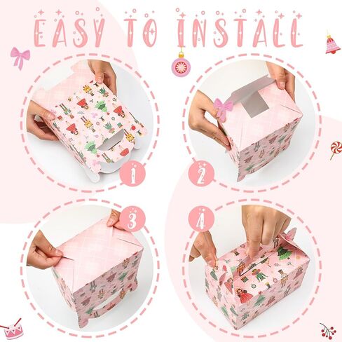 Honoson 24 Pcs Christmas Nutcracker Gifts Boxes with Handles Holiday Treat Boxes Printed Pink Ballerina for Xmas Party Decorations Winter Wedding Birthday Supplies in Saudi Arabia