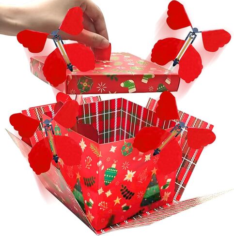 Timisea Christmas Explosion Box,Butterfly Christmas Surprise Gift Box,Surprise Box,Contains Four Flying Butterflies,Suitable for Party Supplies in Saudi Arabia